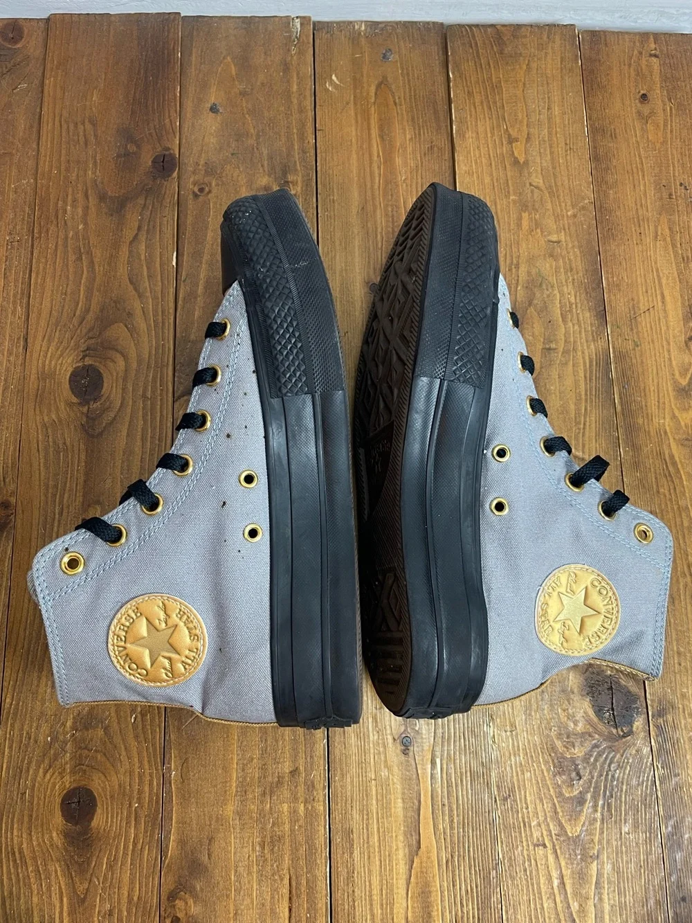 Converse high top platform sneakers women’s size 8.5 blue, gray and gold - Picture 6 of 12